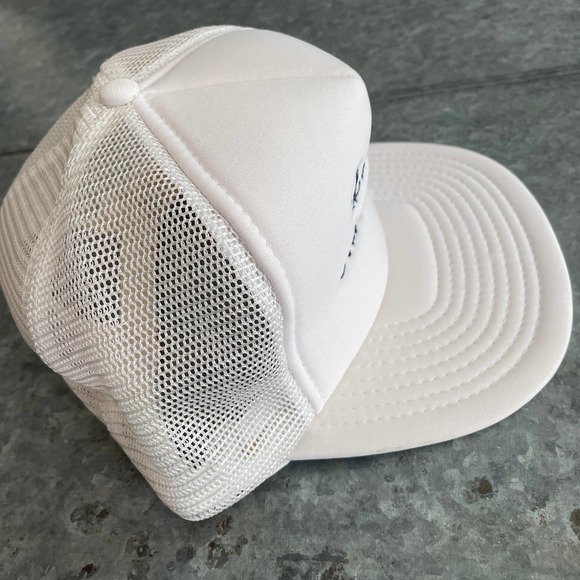 Vintage Latham Advertising Script Embroidered Snapback Hat White Blue Retro Dad - Picture 5 of 10